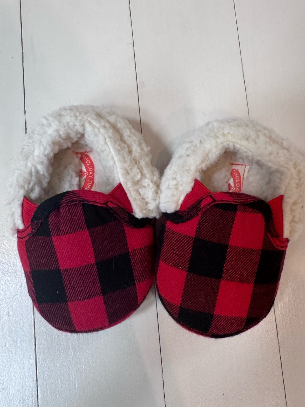 Infant Red Buffalo Plaid Fleece-Lined Slippers